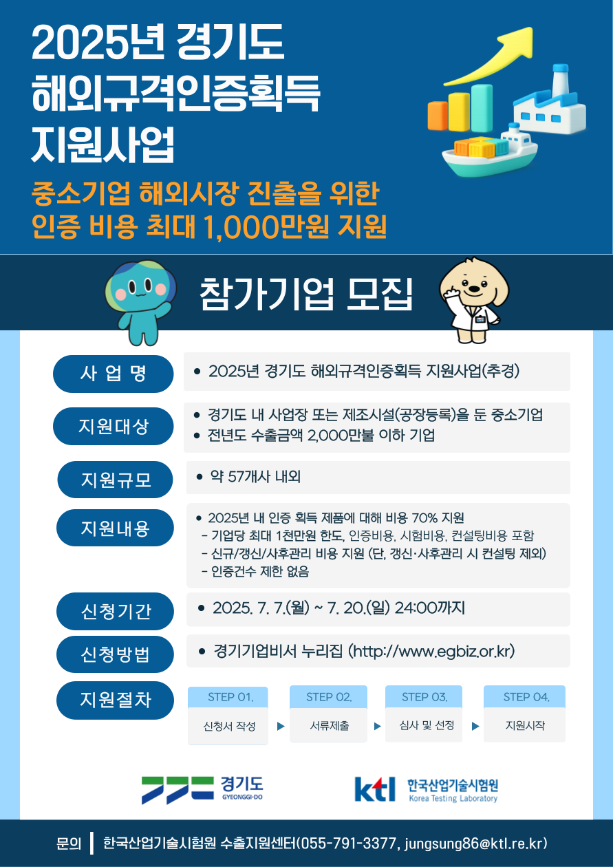 (홍보물) 2025년 경기도 해외규격인증획득 지원사업(추경) 공고 포스터 (1)